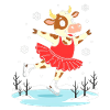 Cow in figure skating in winter
