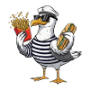 Cool Seagull Eating French Fries Sandwich