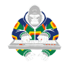 Gorilla am Keyboard im Neon-Outfit