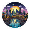 Sunset city on the water