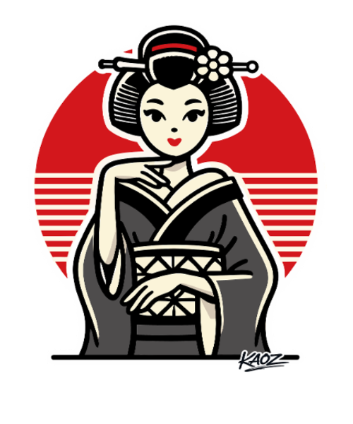 Geisha punaisessa ympyrässä -kuvitus