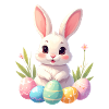 Easter bunny with pastel Easter eggs