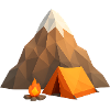Low-Poly Berglager mit Zelt und Feuer
