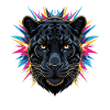 Neon Panther Head with Paint Splashes