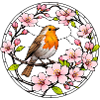 Rotkehlchen mit Kirschblüten Glasfensterstil 