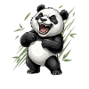 Lachender Panda im Bambus-Panorama