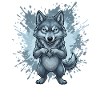 Blue Wolf Cartoon with Splash Background