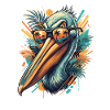 Tropical pelican with sunglasses