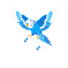 Blue parrot on skateboard