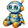 Cartone animato con motivo robotico e vetro colorato