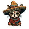 Zuckerschädel-Katze in Fiesta Sombrero