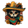 Sugar Skull Cat in Sombrero