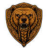 Brown bear in shield with braid
