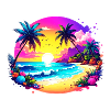 Sunset Island on Tropical Beach
