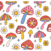 Retro Mushroom Flower Pattern 70s Design