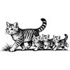 Katzenmutter mit 3 Katzenbabys schwarzweiß