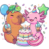 Capybara Axolotl Turtle Birthday Cake Party