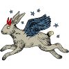 Winged hare in star flight