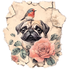 Pug with robins
