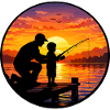 Sunset fishing with dad and child