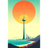 Sunset Tower Over Coastal City