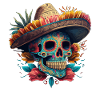 Vibrant Sugar Skull in Sombrero