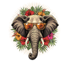 Elephant with sunglasses and hibiscus frame