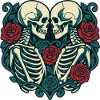 Heart Skeleton with Roses Pair