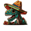 Dinosaur Sugar Skull in Sombrer