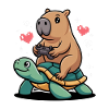 Gamer duo capybara on turtle