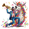 Trompeter und Regenbogen-Einhorn