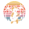 Strandkatt med gitar i retro solnedgang