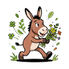 Happy donkey and spring bouquet