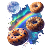 Kosmische Donuts über Regenbogenraum