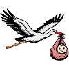 Cigogne volante avec un rose bébé