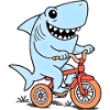 Blue shark on bicycle