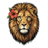 Lion head with hibiscus flower
