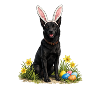 Easter Dog with Bunny Ears & Eggs