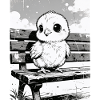 Chick on bench in sketch style