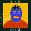 Be Nice Eat Rice: Quirky Surreal Folk Art Graphic