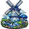 Blue Windmill in Garden