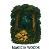Magie im Wald mit Pilzen