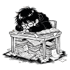 Étudiant Épuisé Sommeil Bureau Livres