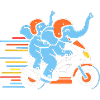Duo de course d’éléphants à moto