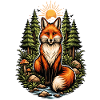 Fuchs im Wald bei Sonnenaufgang