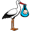 Cigogne avec bébé en bleu tissu