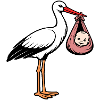 Cigogne avec bébé en tissu rose