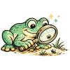 Frosch mit Lupe auf Spurensuche
