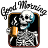 Coffee Skeleton with Steaming Cup