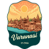 Varanasi-Ganges-Fluss Retro-Sonnenuntergangs-Reiseabzeichen